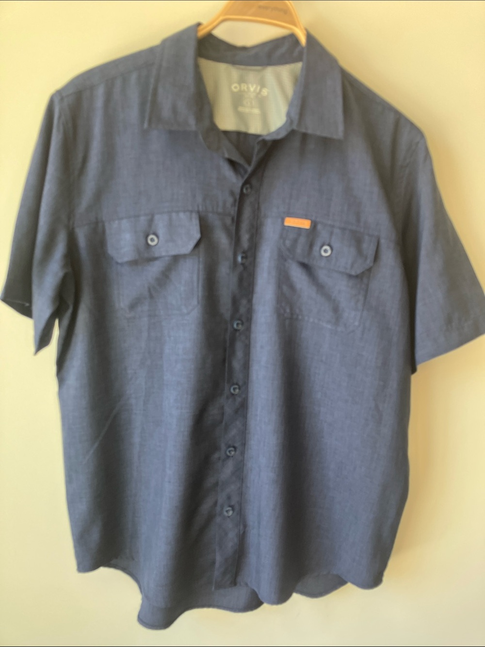 ORVIS Short Sleeve Button-Down Shirt Classic Collection Dk Blue Workwear Mens L